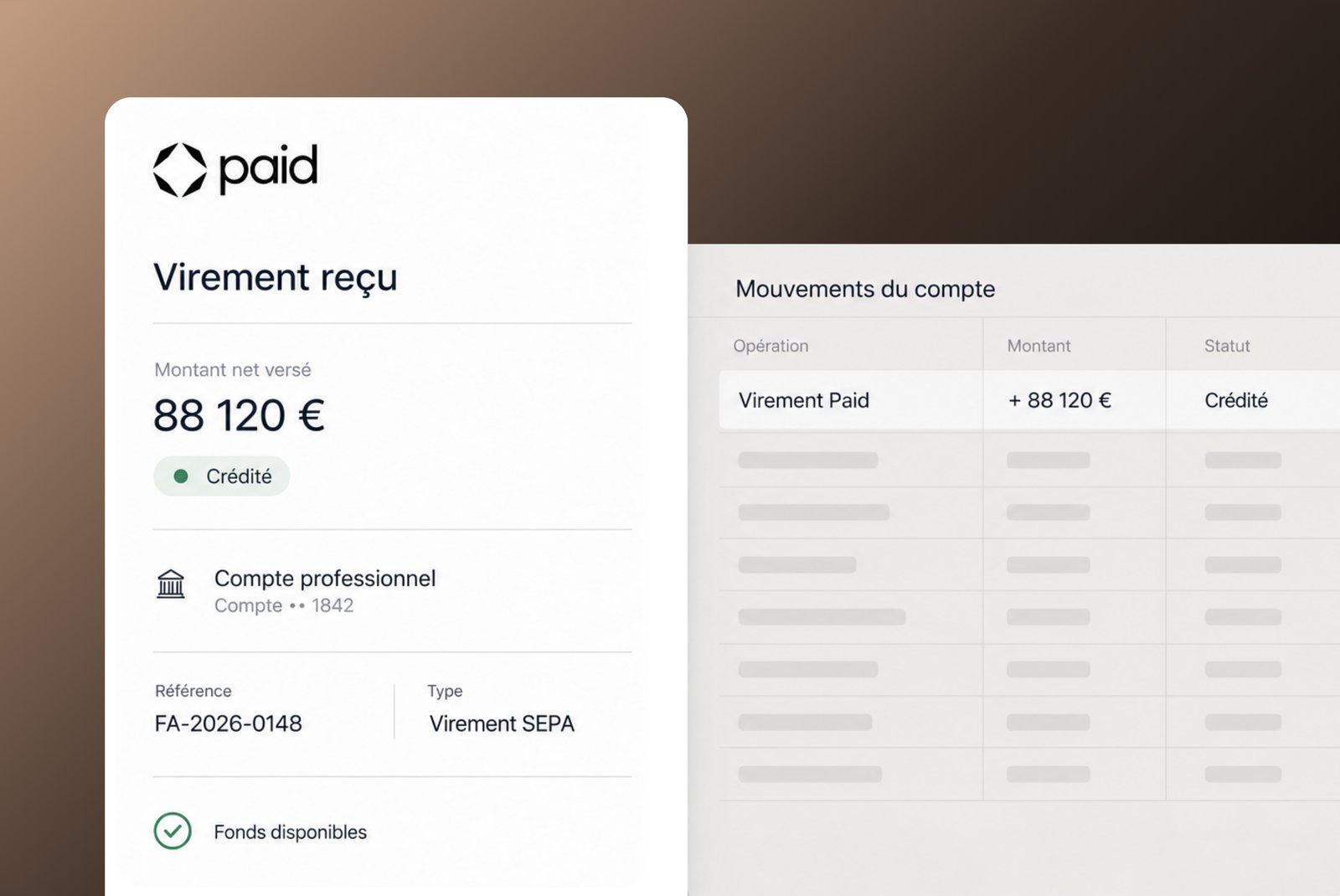 Réceptionnez les fonds