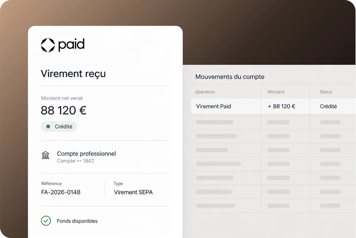 Virement Paid reçu et crédité sur le compte professionnel