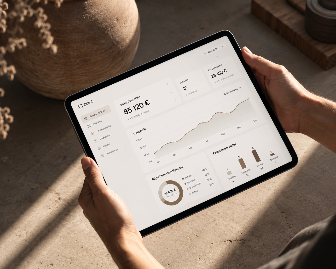Le tableau de bord Paid sur une tablette